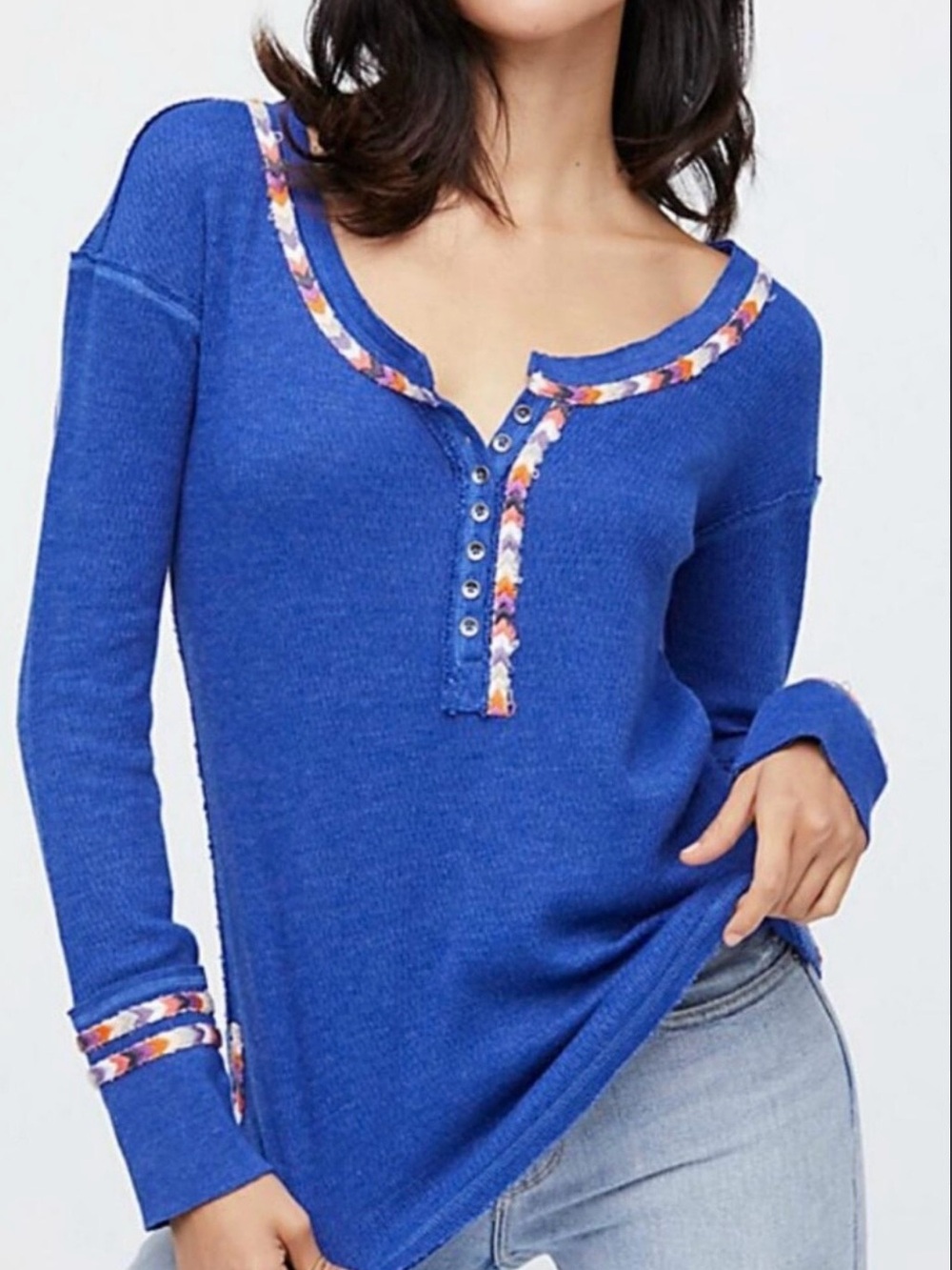 Free People We The Free Rainbow Thermal Henley Blue M